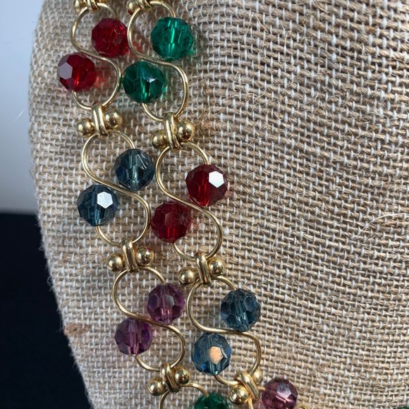 GOLDTONE NECKLACE WITH MULTI-COLORED BEADS - Picture 2 of 3